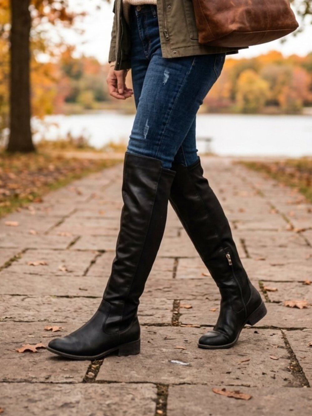 Chelsee Black Riding Boots with Elastic Calf and Side Zipper